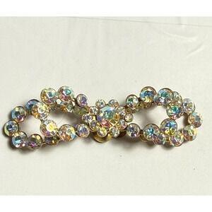 Vintage Gold Tone Aurora Borealis Rhinestone Shoe Clip Bow 1 Only 2.25" Wide